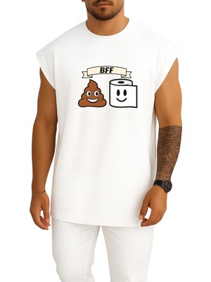 Bahriyeli Collection Oversize Best Friend Kaka ve Tuvalet Kağıdı Göğüs Baskılı Atlet