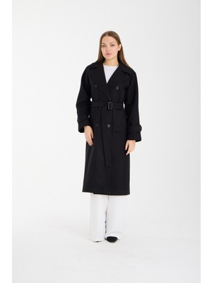 Bolivente Isabella Siyah Regular Kruvaze Kaşe Kaban