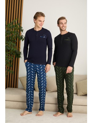 Nightlove Erkek Muz Yaka Uzun Kollu Pijama Takımı