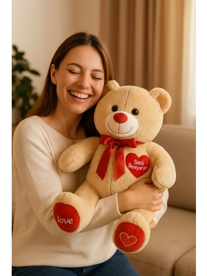 Toyfest 47 cm Krem Kalpli Peluş Ayı – Seni Seviyorum Hediyelik Ayıcık | Sevgiliye Romantik Hediye