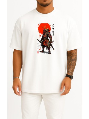 Bahriyeli Collection Oversize Japon Samurai Göğüs Baskılı Unisex T-Shirt
