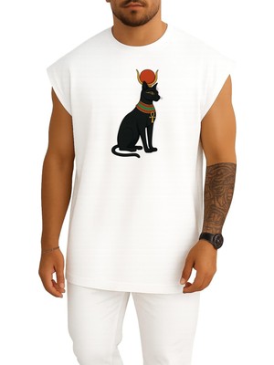 Bahriyeli Collection Oversize Antik Mısır Kedisi Göğüs Baskılı Atlet