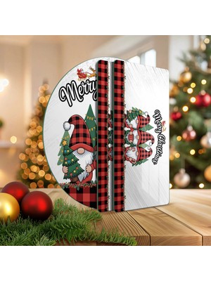 Decovetro Cam Sunum Servis Tabağı 3'lü Yuvarlak Set Yılbaşı Gnome Cüce Desenli