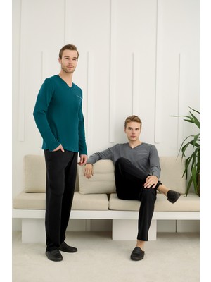 Nightlove Erkek Battal Uzun Kollu V Yaka Pijama Takımı