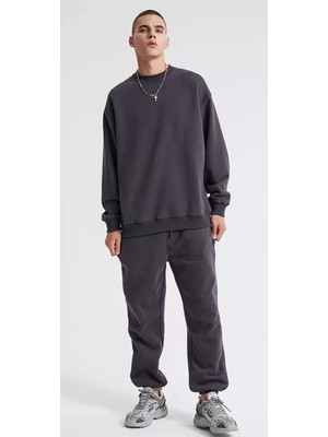 Amor Man Büyük Beden Özel Tasarım Düz Renk %100 Pamuk Kışlık Oversize Modern Erkek Eşofman Takımı