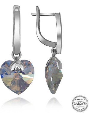 Aya Diamond Swarovski Crystal Taşlı Gümüş Beyaz Kalp Sallantılı Kadın Küpe