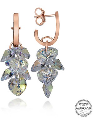 Aya Diamond Swarovski Crystal Taşlı Gümüş Kalp Salkım Sallantılı Çivili Kadın Küpe