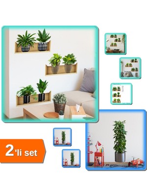 Hereveoyuncak 1 Adet Saksılı Bitki Tasarımlı 90X30 cm + 3 Adet Raflı Bitki Tasarımlı 20X30 cm - 2li Sticker Set P4