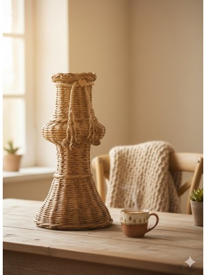 Tasarım Diyarı El Yapımı Doğal Hasır Dekoratif Vazo – Örgü Şık Ev Dekor Ürünü