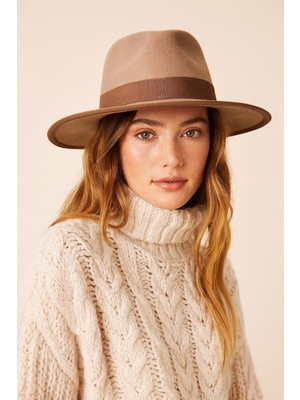 Külah Premium Valerie Fedora Şapka - Bej