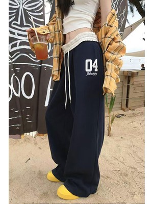 8line Siyah 04 Number Beyaz Beli Lastikli Y2K Unisex Eşofman