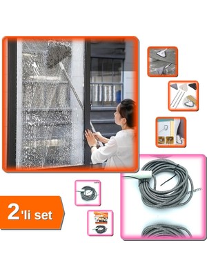 Hereveoyuncak 150 cm Teleskopik Saplı Üçgen Mop Cam Fayans + 3 Metre Lavabo ve Gider Boru Açacağı - 2li Set Z3G1F3