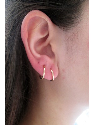 Şamlı Erdoğan Kadın 14 Ayar Altın Mini Kalemli Halka Küpe