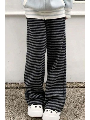 8line Siyah Antrasit Çizgili Beli Lastikli Y2K Unisex Eşofman