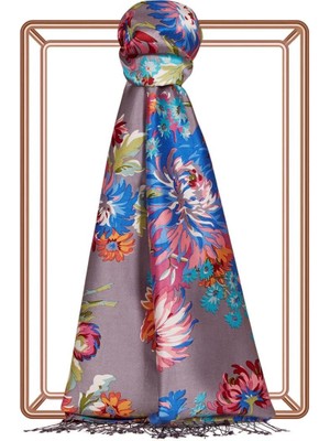 İpekevi Ipekevi Kasımpatı Desenli Ipek Şal Incir Moru