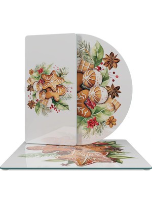 Decovetro Cam Sunum Servis Tabağı 3'lü Karma Set Gingerbread Yılbaşı Kurabiye Desenli