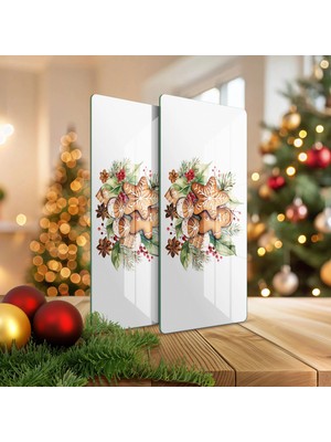 Decovetro Cam Kahve Sofra Sunum Tablası 2'li Set Gingerbread Yılbaşı Kurabiye Desenli 30 x 15 cm