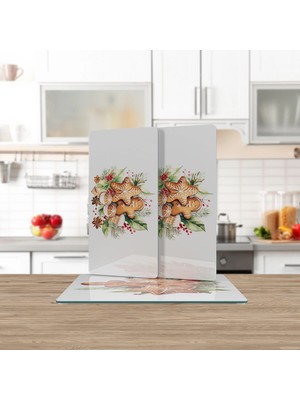 Decovetro Cam Sunum Servis Tabağı 3'lü Dikdörtgen Set Gingerbread Yılbaşı Kurabiye Desenli