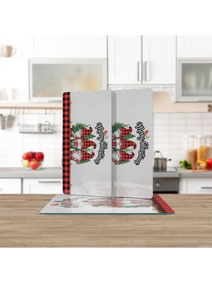 Decovetro Cam Sunum Servis Tabağı 3'lü Dikdörtgen Set Yılbaşı Gnome Cüce Desenli