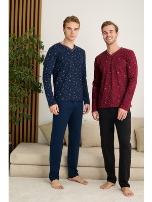 Nightlove Erkek V Yaka Uzun Kollu Pijama Takımı