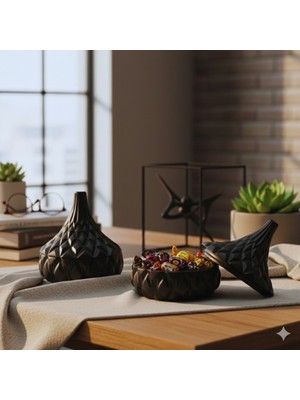 Nevhan Sanat Kristal Kapaklı Crystal Dome Serisi – Siyah İkili Kapaklı Dekoratif Kutu Seti | El Yapımı Modern Tasarım