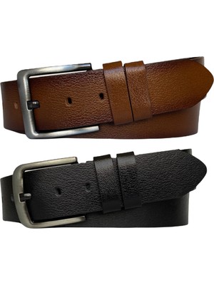 GoDeri  Tek Parça Deri 2'li Set Siyah, Tosado 4.5 cm Kot, Spor Kemer