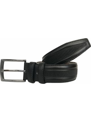 GoDeri Desenli Siyah Lüks Deri Klasik, Kumaş Kemer 3.5 cm