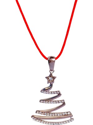 925 Ayar Gümüş Kırmızı Ip Yılbaşı Ağacı Tasarım Kadın Choker Kolye