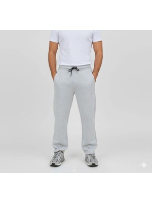Erkek Üç Iplik Kışlık Pamuklu Ovarsize Bağcıklı Düz Paça Cepli Eşofman Altı Spor Rahat Model - Gri