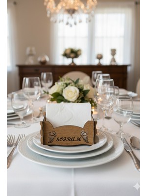 Ahşap Peçetelik Sunumluk Yazılı Yel Değirmeni Detaylı