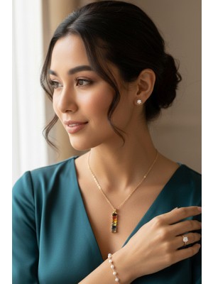 Inci ve Kristal Taşlı Gold Abiye 4'lü Set