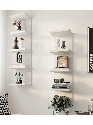 Katmanlı 5 Katlı Ahşap Duvar Rafı Depolama Rafı Beyaz 1 Adet