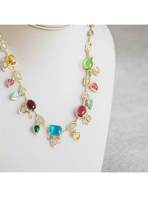Reborn Design Renkli Zirkon Taşlı Vıp Seri Kadın Kolye