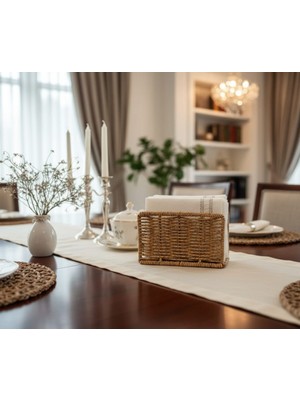 Gönül Collection Hasır Rattan Peçetelik Diktörtgen Saklama Kutusu