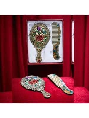 Kuzey Tacı Gül Tasarımı Ayna ve Tarak Seti Küçük Boy Özel Tasarım Vip