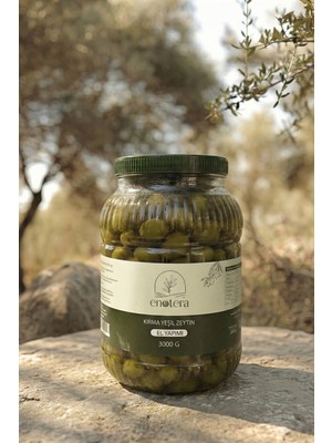 Köyden Size Enotera Yeni Sezon 2025 El Kırması Yeşil Zeytin 3 KG – İri Boy Tarsus Sarı Ulak – Katkısız Doğal Salamura