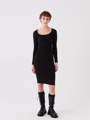 Lc Waikiki Yeni Sezon Kare Yaka Düz Uzun Kollu Kadın Bodycon Elbise