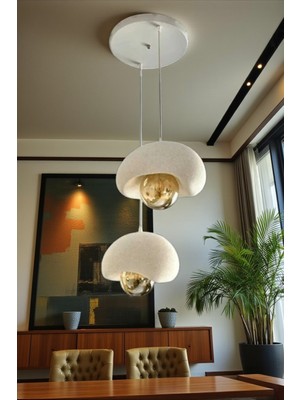 bebekokusu Beyaz Dekoratif Bohem Beton Görünüm E27 Rustik , Modern 2'li Sarkıt Avize ( E27 Ampul Dahildir. )