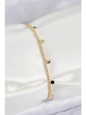 Pirinç Zirkon Taşlı Ezme Zincirli Sıralı Renk Kadın Bilekilk