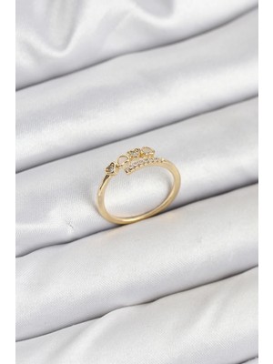 Pirinç Renk Kalpli Detaylı Zirkon Taşlı Kadın Yüzük