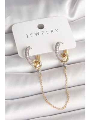 Pirinç Mix Renk Zirkon Taşlı Sallantı Zincir Kadın Küpe