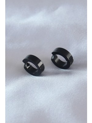 Çelik Siyah Renk Sıkıştırmalı Erkek Küpe