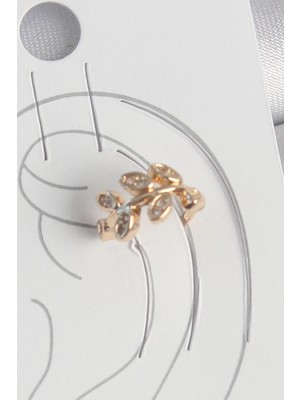 Pirinç Renk Zirkon Taşlı Yaprak Kadın Kıkırdak Küpe