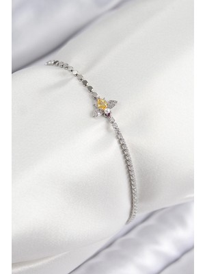 Pirinç Zirkon Taşlı Arı Ezme Zincir Gümüş Renk Kadın Bileklik