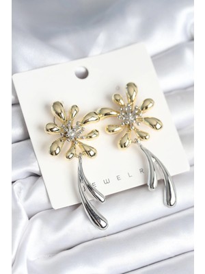 Çiçek Gümüş Renk Kadın Küpe