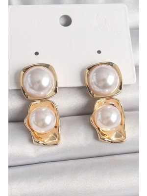 Pirinç Renk Inci Kare Kadın Küpe