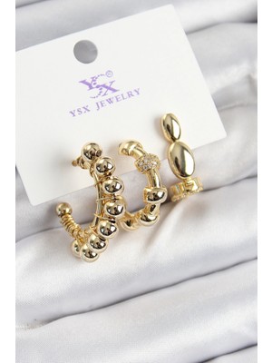 Pirinç Zi̇rkon Taşlı Halka Renk 3'lü Kadın Küpe