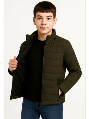 Erkek Çocuk Şişme Mont Hafif ve Sıcak Tutucu Kışlık Fermuarlı Su Itici Rahat Günlük Mont Kapüşonuz Modern Tasarım