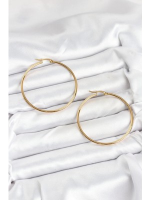 316L Çelik Renk 45 mm Halka Kadın Küpe