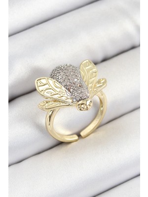 Pirinç Zirkon Taşlı Arı Gümüş ve Renk Kadın Yüzük